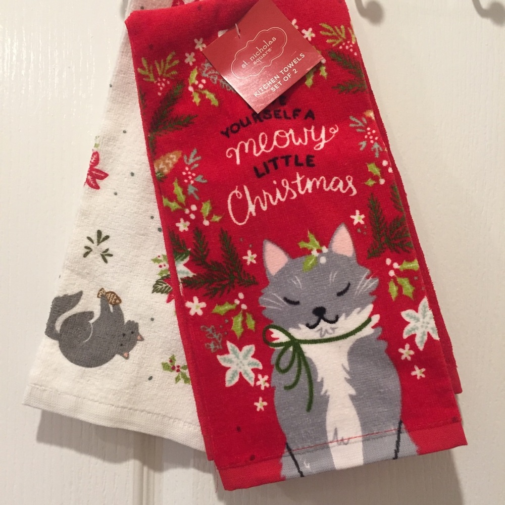 💐 NWT Set of 2 Christmas Cat Kitchen Towels